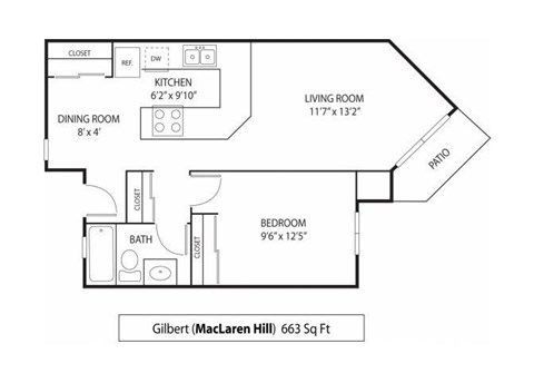 1 Bedroom 1 Bathroom 663 Sq. Ft. | Gilbert Floor Plan at MacLaren Hill Apartments in St. Paul, MN