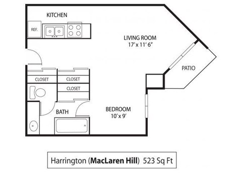 Studio   1  Bath   523 Sq. Ft. | Harrington Floor Plan at MacLaren Hill Apartments in St. Paul, MN