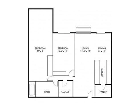 2 Bedroom 1 Bathroom 1,100 Sq. Ft. | Mahogany Floor Plan at Lou Park Apartments in St. Louis Park, MN