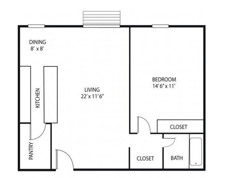 1 Bedroom 1 Bathroom 740 Sq. Ft. | Victoria Floor Plan at Lou Park Apartments in St. Louis Park, MN