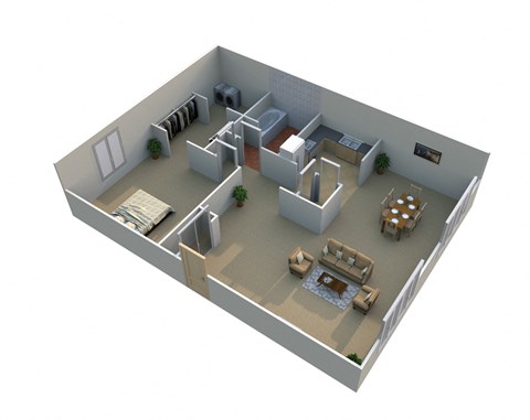 1 Bed 1 Bath Floor Plan with Walk In Closet at Green Acres Apartments,Saginaw, 48603