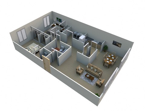 2 Bed 1.5 Bath  Floor Plan at Green Acres Apartments,4645 Colonial Drive, Saginaw MI, 48603