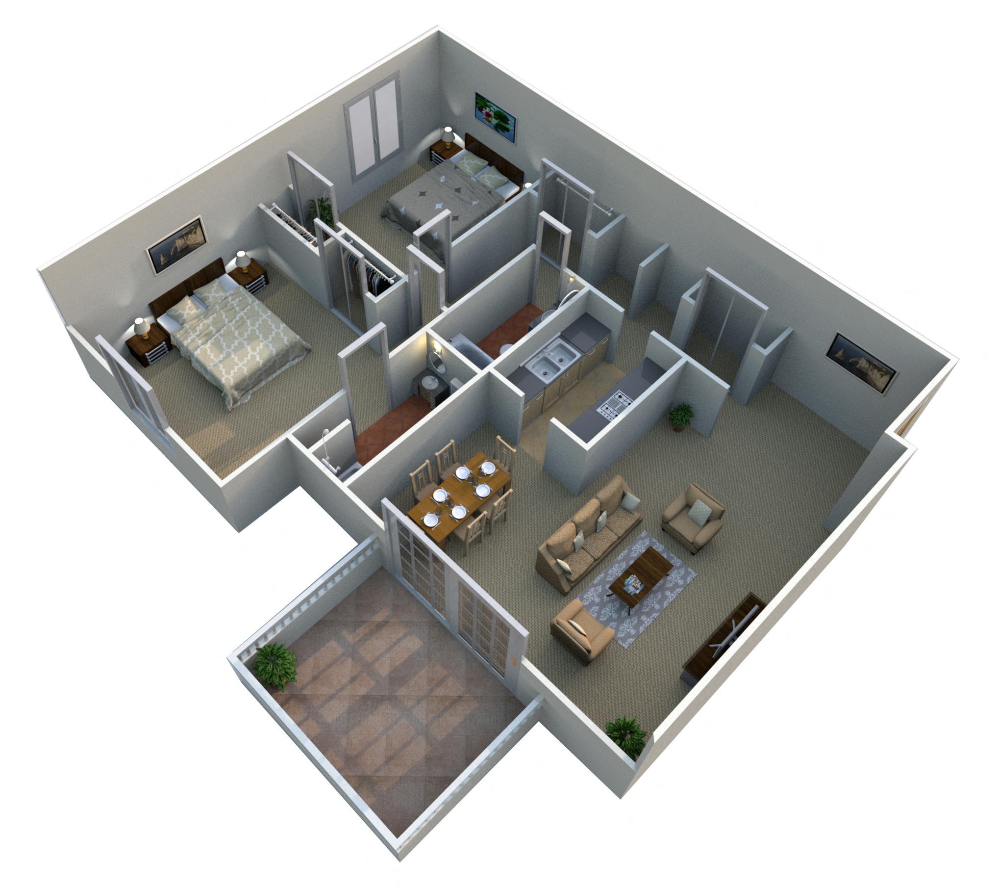 2 Bed 2 Bath Floor Plan at Green Acres Apartments,Saginaw, MI