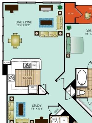 1 bedroom apartments in Richardson Texas 1 bedroom 1 bath apartment with open concept kitchen and living area and 1168 square feet