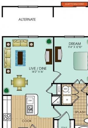 1 bedroom apartments in Richardson Texas 1 bedroom 1 bath apartment with dining area, optional balcony and 714 square feet