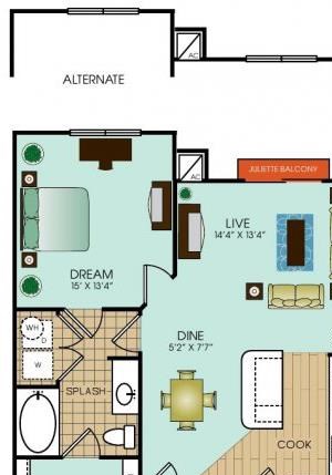 1 bedroom apartments in Richardson Texas 1 bedroom 1 bath apartment with dining area, optional juliette balcony and 751 square feet