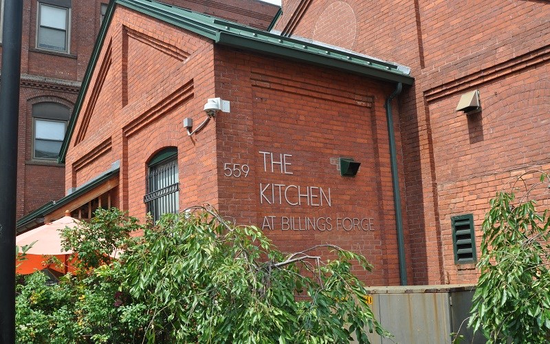 an old brick building with the kitchen