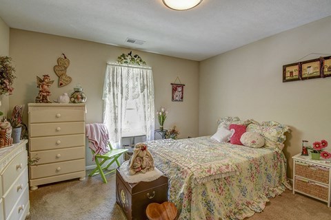 a bedroom with a bed and a dresser
