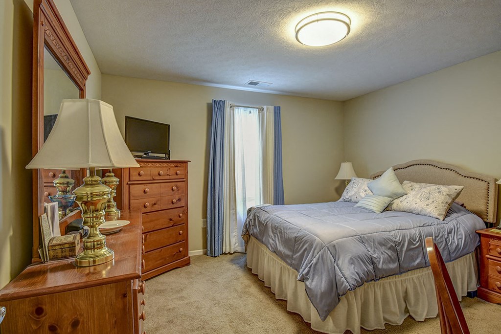 a bedroom with a bed and a dresser