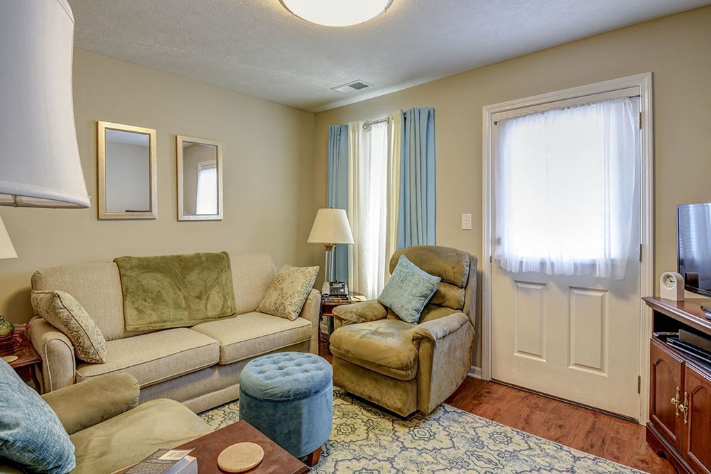 a living room with a couch and a chair