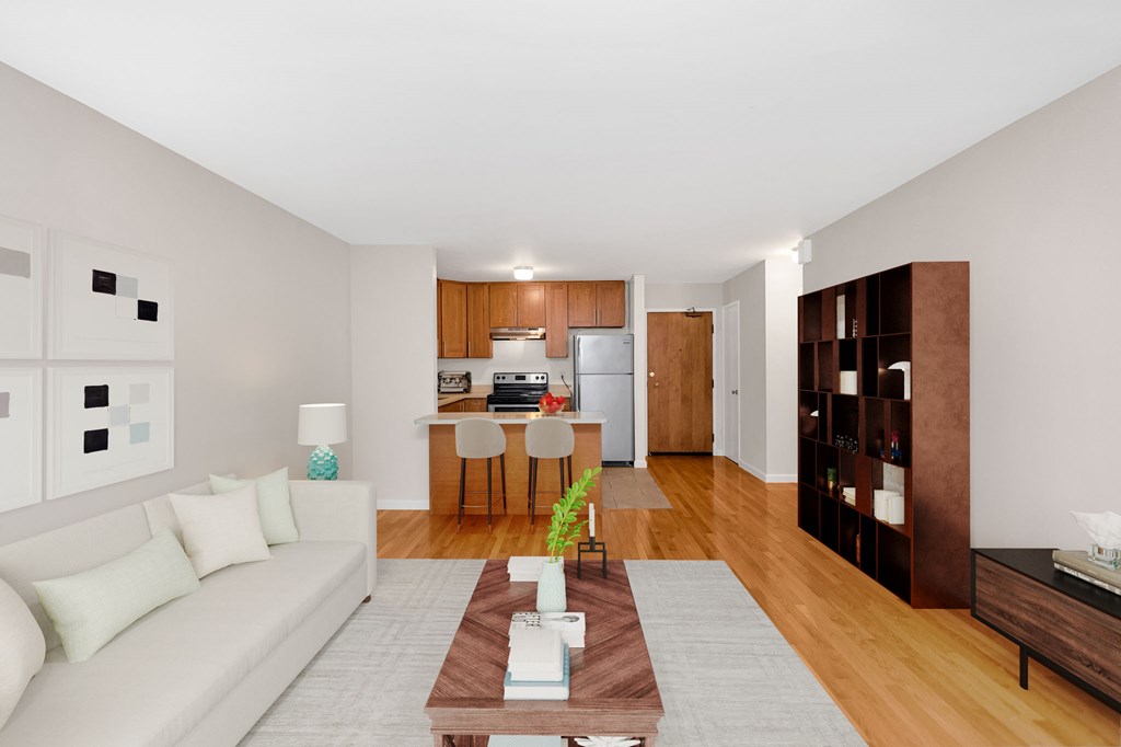 a living room with a couch and a coffee table