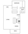 1 bedroom 1 bathroom and 1 den 1 bedroom 1 bathroom and 1 den is 1,150 square feet. The bedrooms have a closet and the den has a closet. A living and dining area, galley kitchen and a patio.