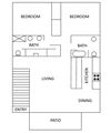 2 bedroom 2 bathroom with indoor stair well 2 bedroom 2 bathroom apartment with an indoor stairwell at the entrance is 1200 square feet. A galley kitchen with living and dining area with an outdoor patio.