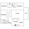 3 bedroom 2 bathroom apartment 3 bedrooms 2 bathroom is a 1,500 square feet apartment with a pass through kitchen. The living room has a patio sliding door leading to a patio or balcony. The dining area has built in book shelves.
