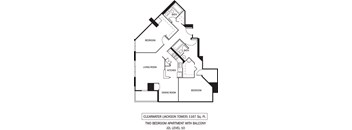 Clearwater Floor Plan Galtier Towers Apartments in Lowertown, St. Paul, MN 2 Bedroom 2 Bath Apartment