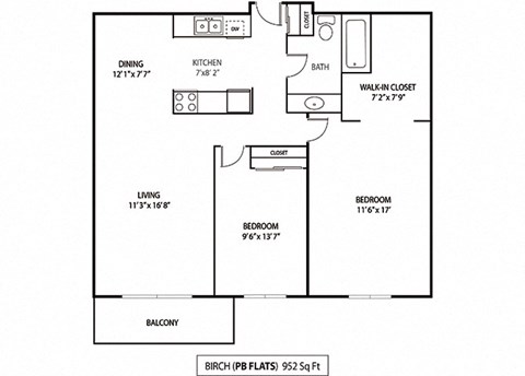 Birch Floor Plan at Pebblebrook Flats, Bloomington, 55437