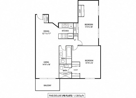 Pine Delux Floor Plan at Pebblebrook Flats, Bloomington