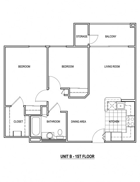 The Piedmont North Hollywood, CA 2 Bedroom Floor Plan