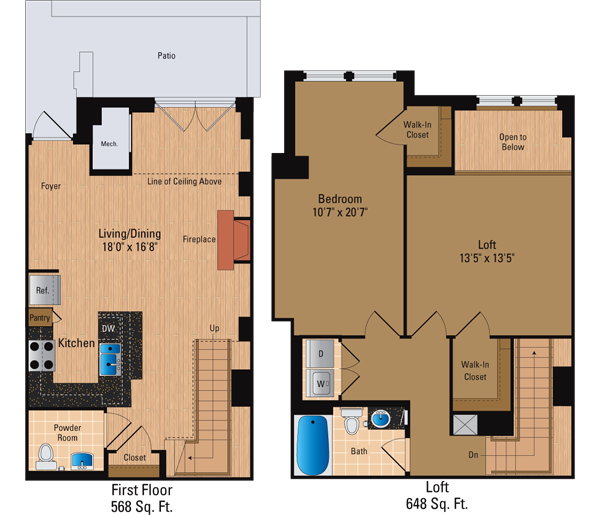 1 Bedroom, 1.5 Bath Loft Floor Plan 4