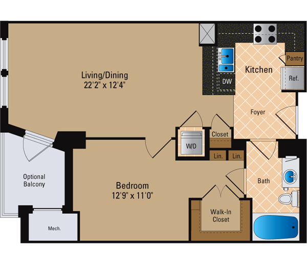 1 Bedroom 1 Bath A4 Floor Plan 4