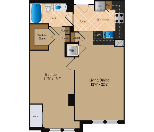 1 Bedroom 1 Bath A7 Floor Plan 2