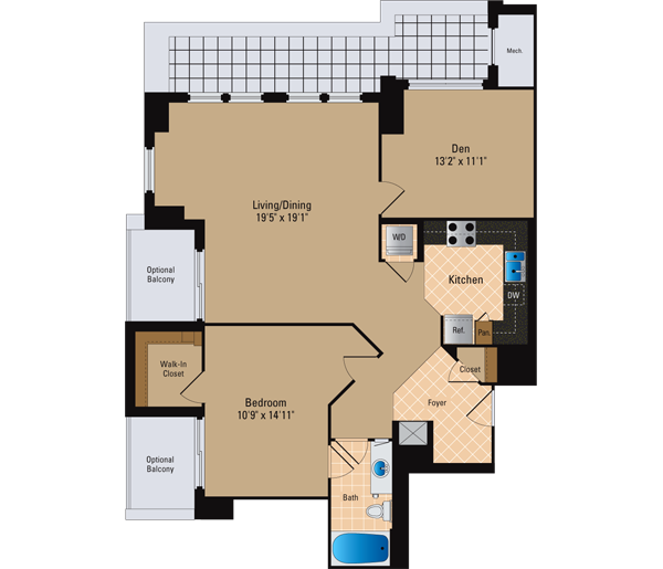 1 Bedroom Den 1 Bath AD14 Floor Plan 9
