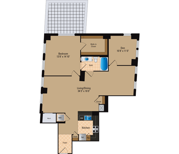 1 Bedroom Den 1 Bath AD16 Floor Plan 8