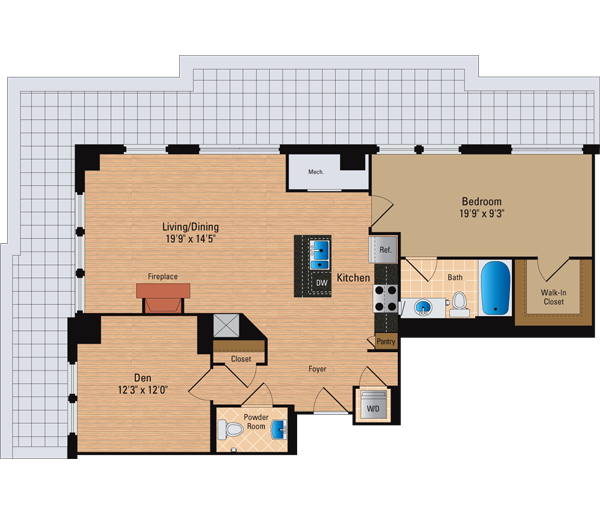 1 Bedroom Den 1.5 Bath ADP1 Floor Plan 4