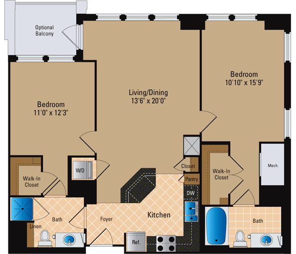 2 Bedroom 2 Bath B14 Floor Plan 5