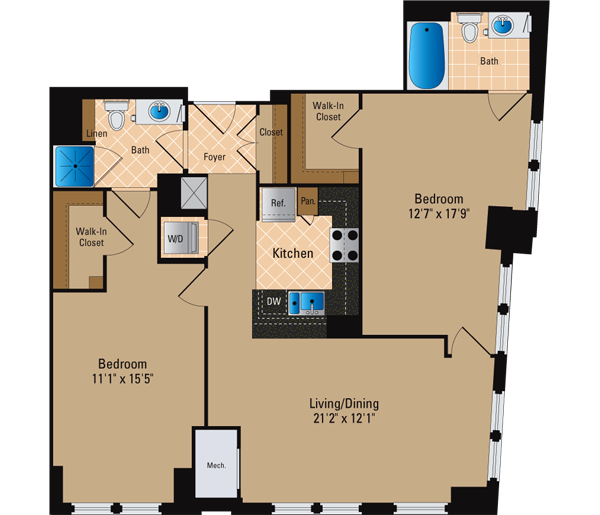 2 Bedroom 2 Bath B19 Floor Plan 14