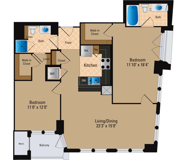 2 Bedroom 2 Bath B22 Floor Plan 6