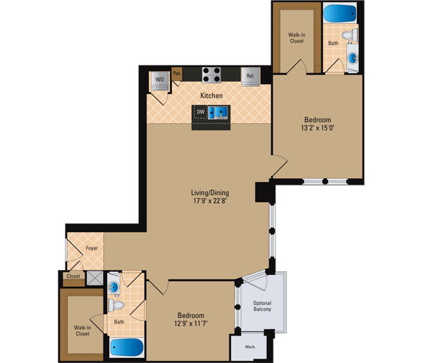 2 Bedroom 2 Bath B33 Floor Plan 10