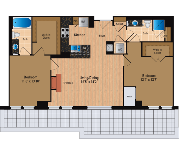 2 Bedroom 2 Bath B6P2 Floor Plan 7
