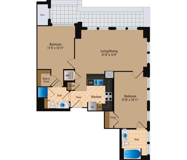 2 Bedroom 2 Bath B6 Floor Plan 15