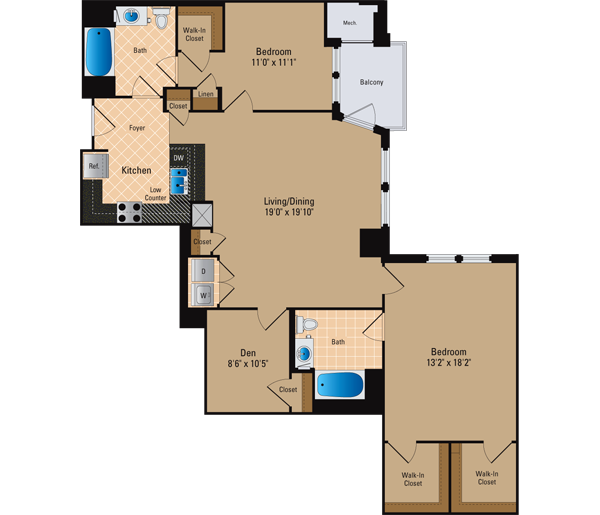 2 Bedroom Den 2 Bath BP9H Floor Plan 12