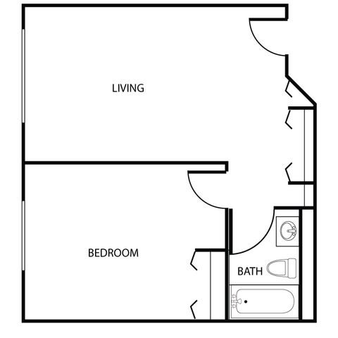 1 bed 1 bath Floor Plan 1