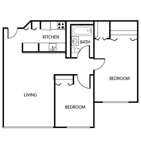 2 bed 1 bath Floor Plan 2