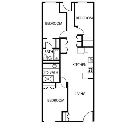 3 bed 1.5 bath Floor Plan 3