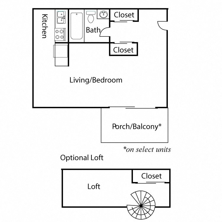 1 Bed 1 Bath Floor Plan 2