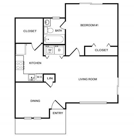 1 Bed 1 Bath Floor Plan 1