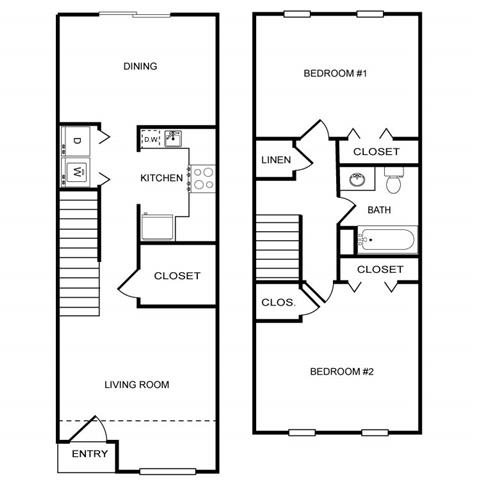 2 Bed 1 Bath Floor Plan 2