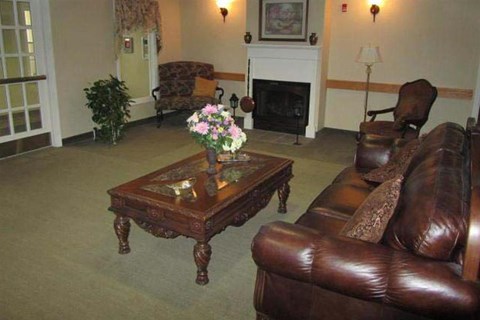 a living room with leather furniture and a fireplace