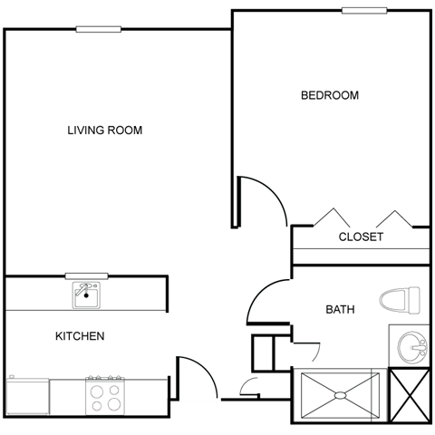 1 Bed 1 Bath Floor Plan 1