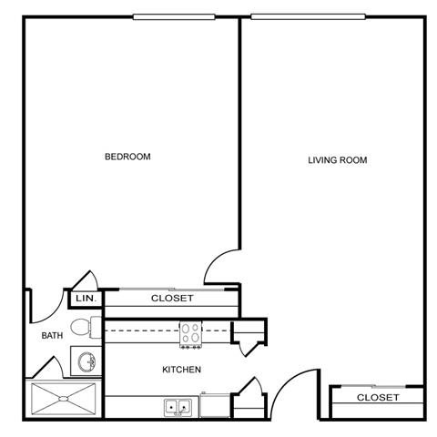 1 Bed 1 Bath Floor Plan 1