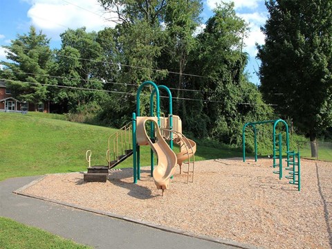 a playground with a slide in a park