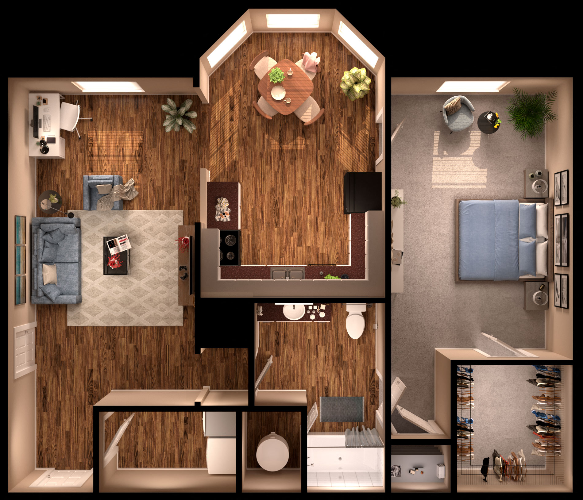 One Bedroom Floor Plan at Metro 5514, Houston, 77021