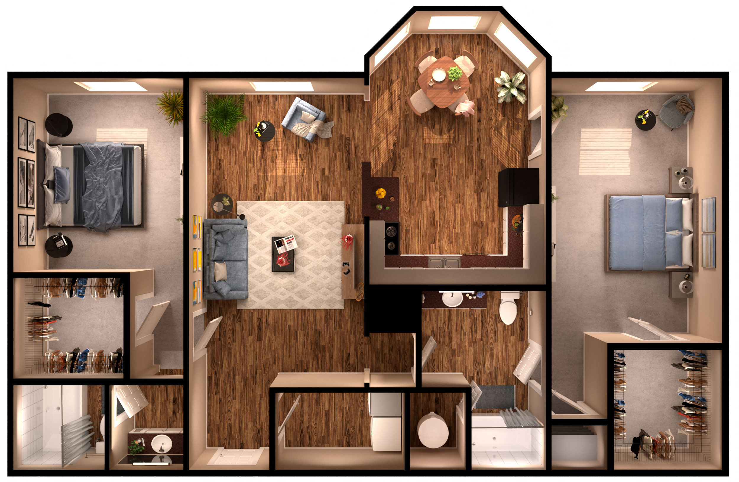 Two Bedroom Floor Plan at Metro 5514, Houston, Texas