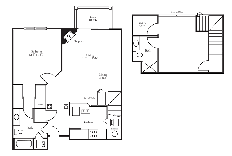 Layout of 1 Bed, 2 Bath, Arrowhead w/ Loft