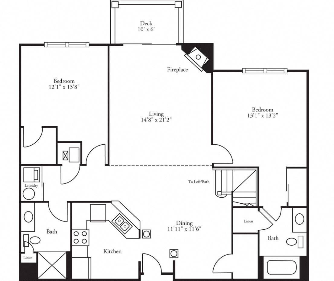 General layout for 2 bed, 2 bath Doral floor plan at the pinnacle at the club at brookfield hills