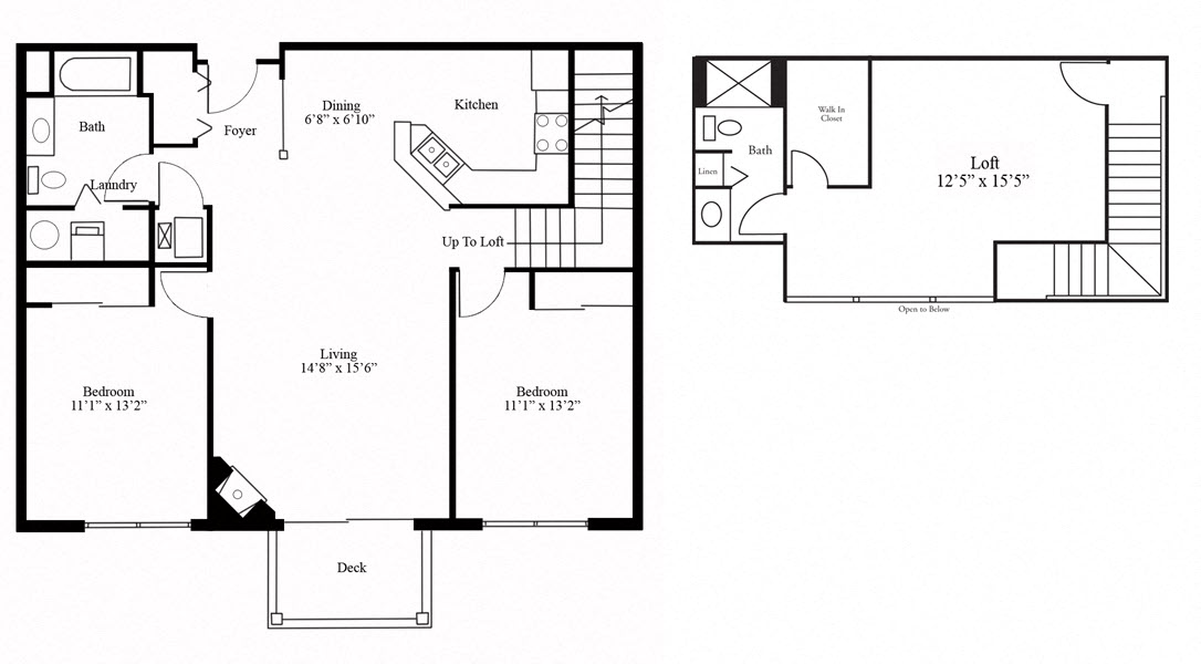 layout of our 2 bed, 2 bath, Baywood with loft floor plan at The Pinnacle at The Club at Brookfield Hills
